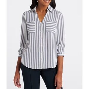 Fortune Ivy Paula Airette Button Down Shirt Medium Blue White Stitch Fix NWT